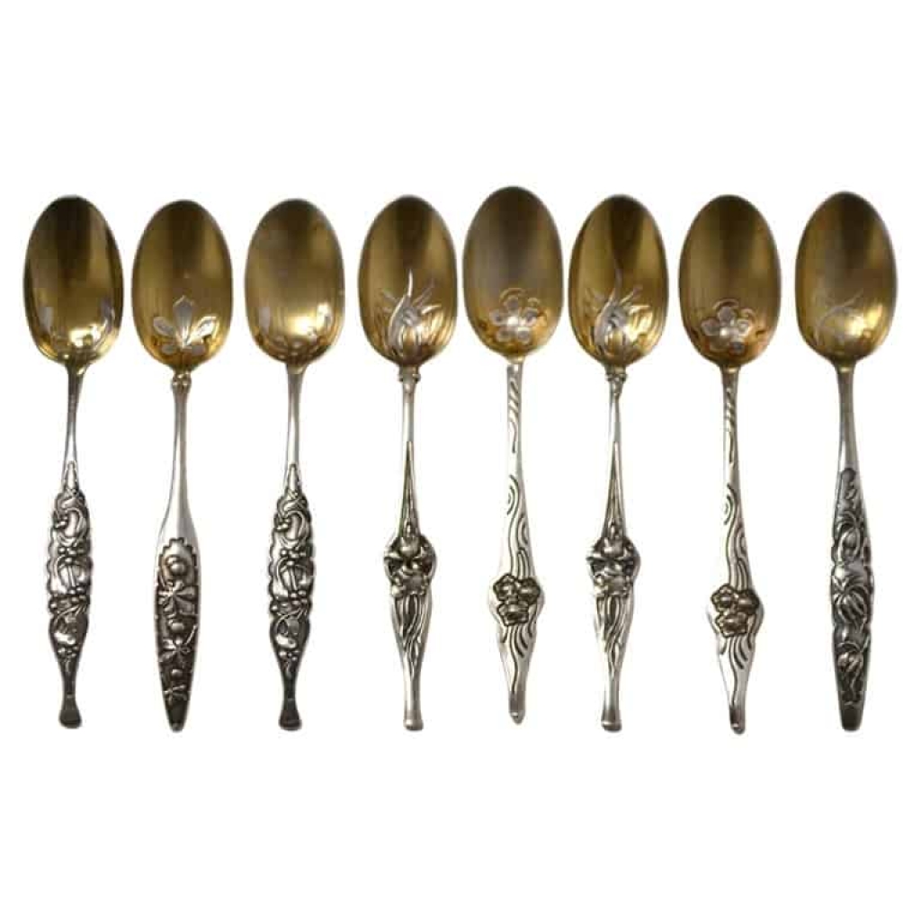 CARDEILHAC : 8 Cuillères Argent Vermeil,1900 | Biron ||
