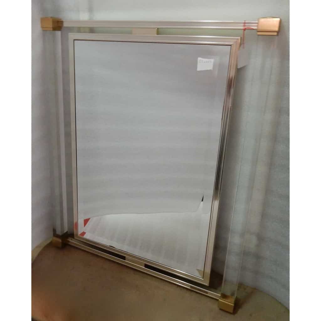 1970′ Miroir Signé Pierre Vandel Altuglas et Métal Doré 65 x 77 cm | Biron |||||||