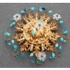 1970′ Plafonnier ou Applique à Décor de Fleurs et Feuilles en Métal Doré dlg Maison Baguès Feuilles en Verre Coloré Bleu