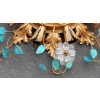 1970′ Plafonnier ou Applique à Décor de Fleurs et Feuilles en Métal Doré dlg Maison Baguès Feuilles en Verre Coloré Bleu