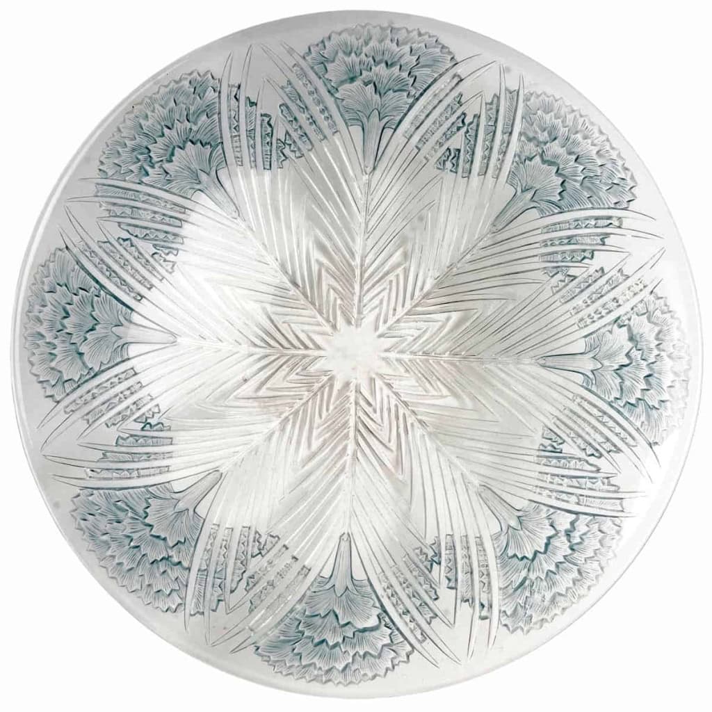 Coupe Plat « Oeillet » verre blanc patiné bleu de René LALIQUE | Biron |||||
