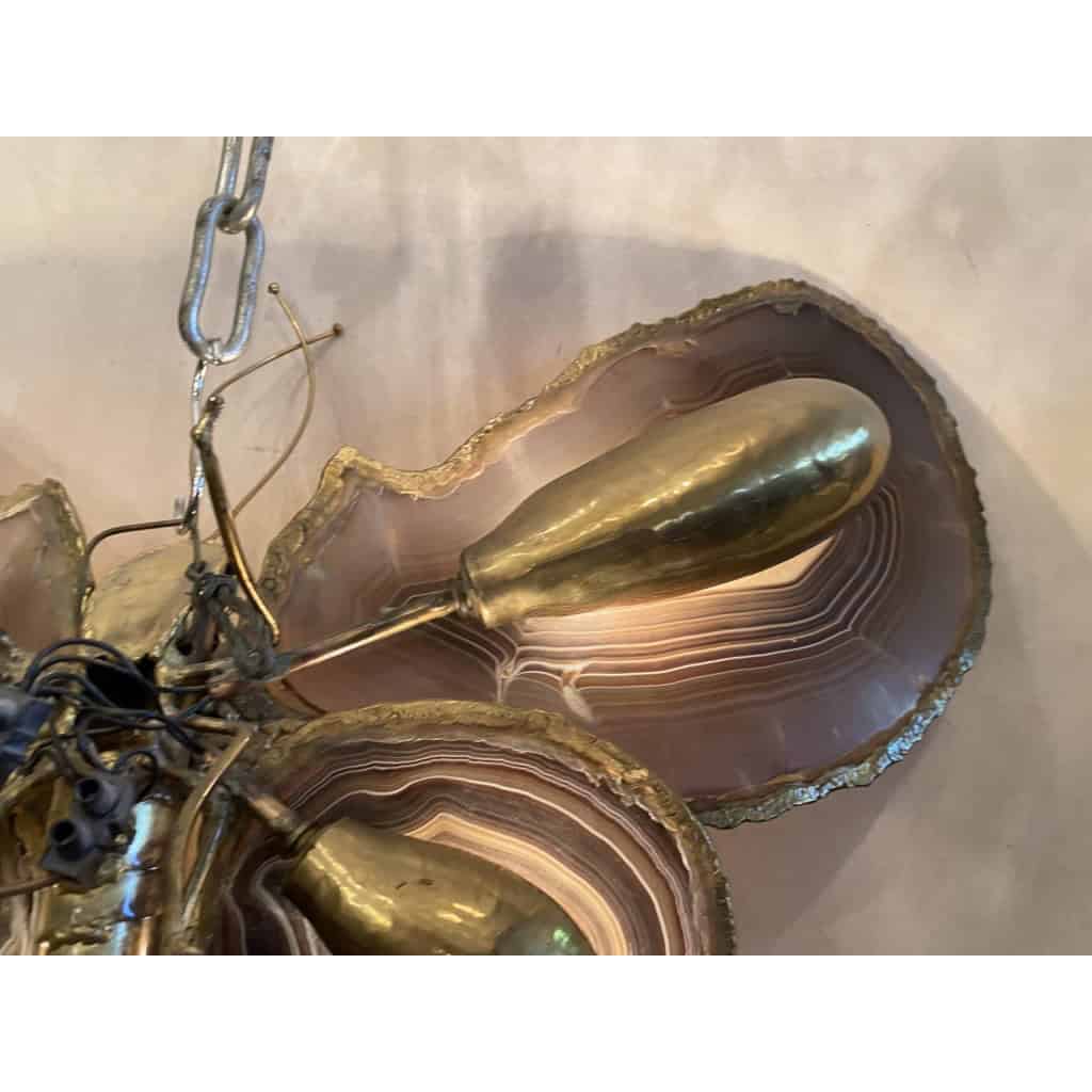 1970′ Applique Papillon en Bronze ou Laiton, 4 Ampoules, Ailes d’Agate : 58X H37 cm | Biron 1970′ Applique Papillon en Bronze ou Laiton, 4 Ampoules, Ailes d’Agate : 58X H37 cm