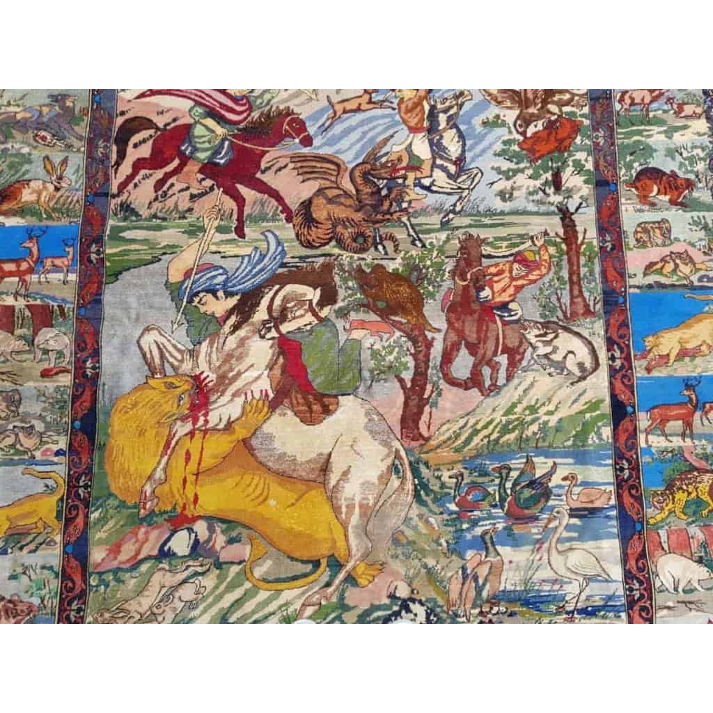 Tapis Tabriz Laine Et Soie – Chasse Persane – Vers 1970 Iran Epoque Du Shah | Biron Tapis Tabriz Laine Et Soie - Chasse Persane - Vers 1970 Iran Epoque Du Shah