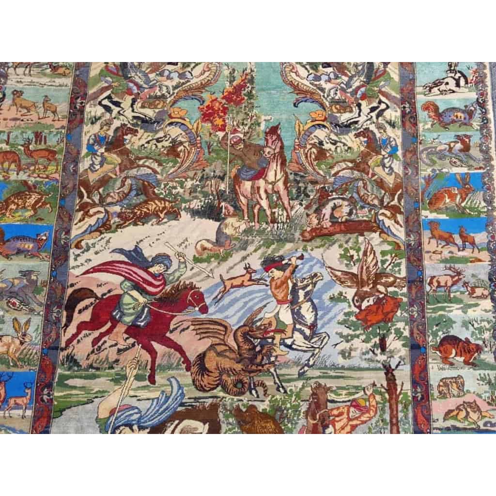 Tapis Tabriz Laine Et Soie – Chasse Persane – Vers 1970 Iran Epoque Du Shah | Biron Tapis Tabriz Laine Et Soie - Chasse Persane - Vers 1970 Iran Epoque Du Shah