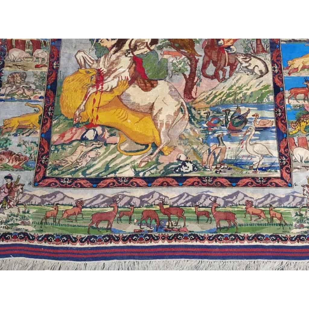 Tapis Tabriz Laine Et Soie – Chasse Persane – Vers 1970 Iran Epoque Du Shah | Biron Tapis Tabriz Laine Et Soie - Chasse Persane - Vers 1970 Iran Epoque Du Shah