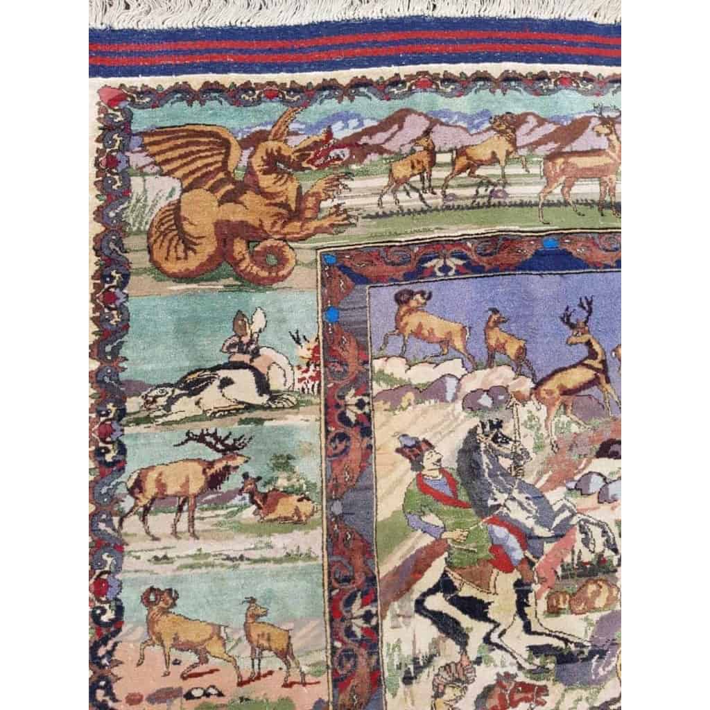 Tapis Tabriz Laine Et Soie – Chasse Persane – Vers 1970 Iran Epoque Du Shah | Biron Tapis Tabriz Laine Et Soie - Chasse Persane - Vers 1970 Iran Epoque Du Shah