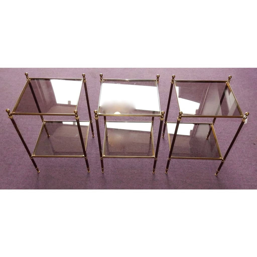 1950/70′ Serie De 3 Bouts De Canapés Bronze, Style Maison Baguès 39 X 39 Cm