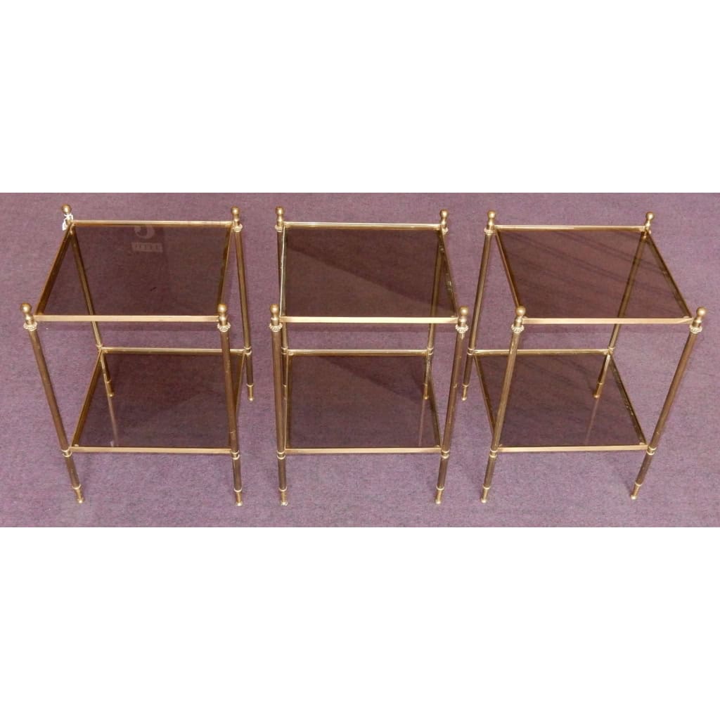 1950/70′ Serie De 3 Bouts De Canapés Bronze, Style Maison Baguès 39 X 39 Cm