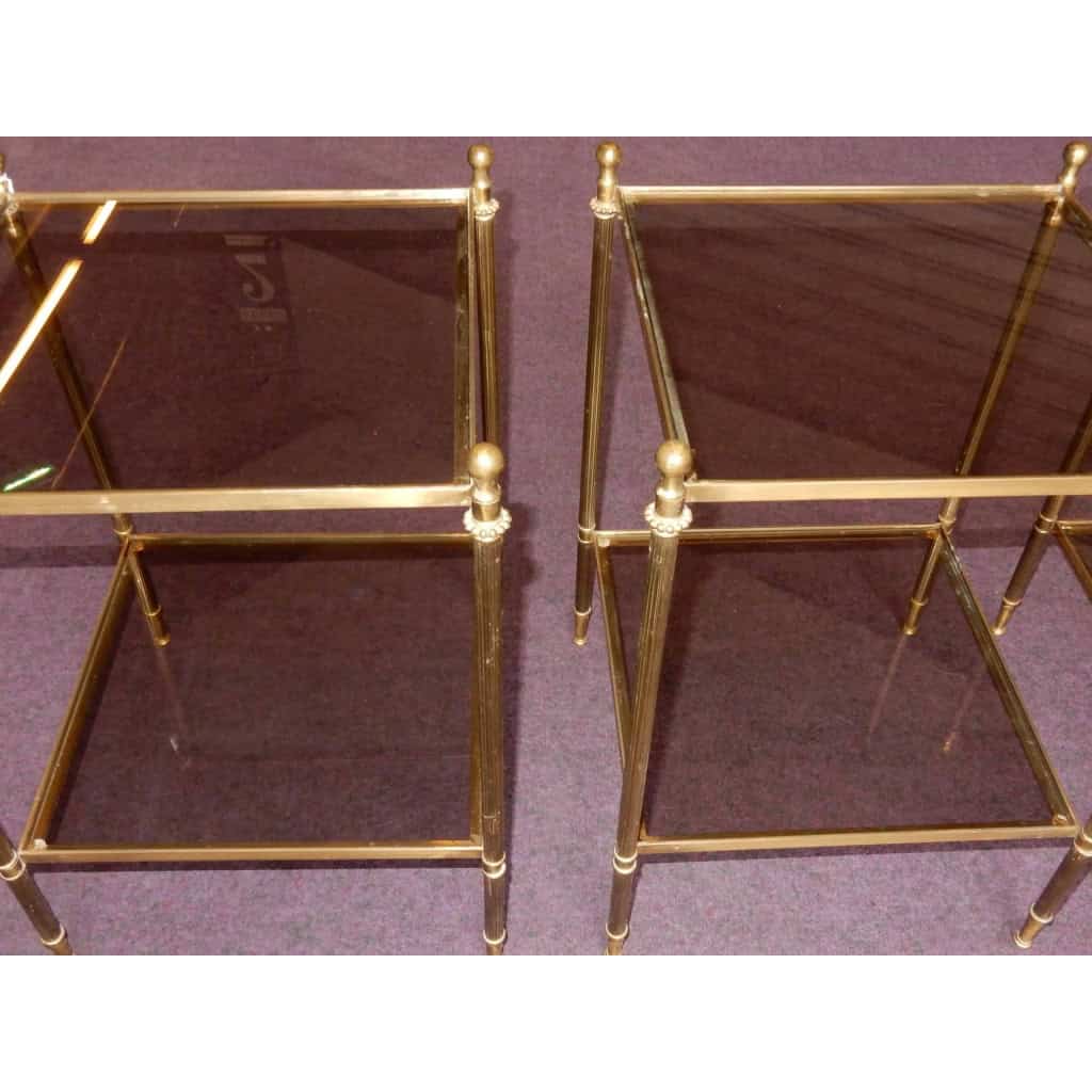 1950/70′ Serie De 3 Bouts De Canapés Bronze, Style Maison Baguès 39 X 39 Cm