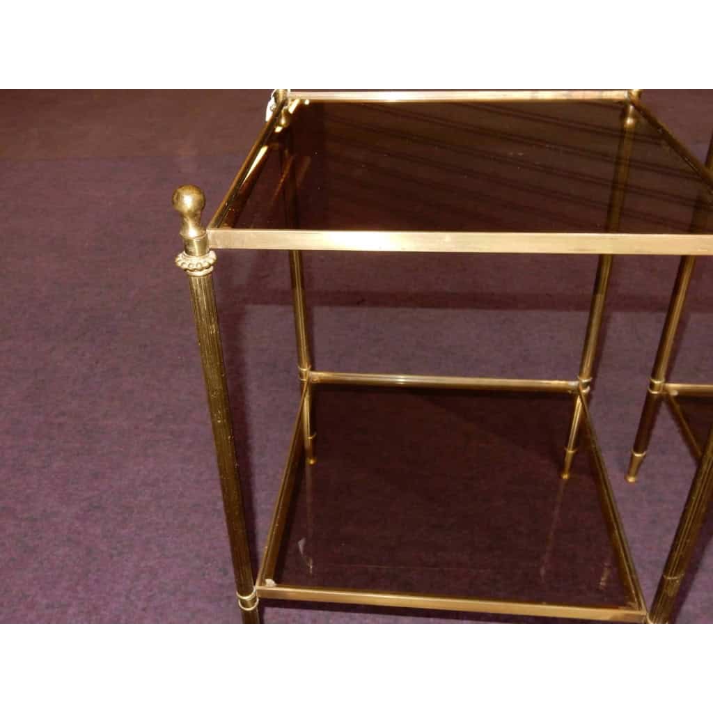 1950/70′ Serie De 3 Bouts De Canapés Bronze, Style Maison Baguès 39 X 39 Cm