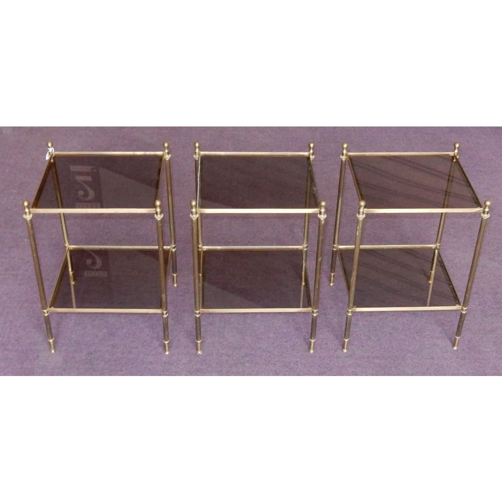 1950/70′ Serie De 3 Bouts De Canapés Bronze, Style Maison Baguès 39 X 39 Cm