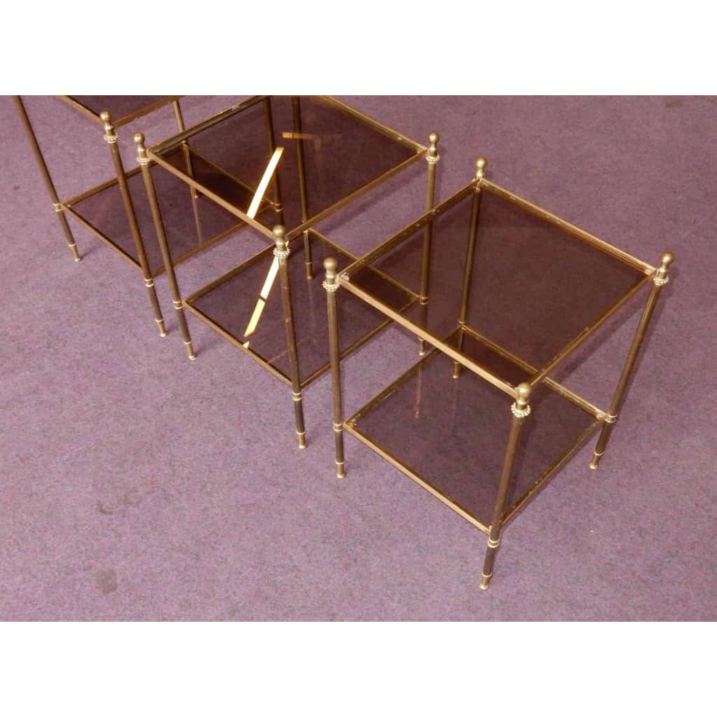 1950/70′ Serie De 3 Bouts De Canapés Bronze, Style Maison Baguès 39 X 39 Cm