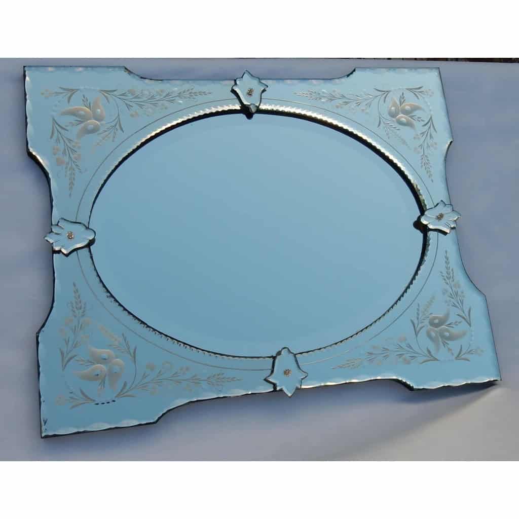 1950/70 ′ Miroir Vénitien à Cartouches, Ovale Biseauté 76 x 60 cm | Biron ||||||||