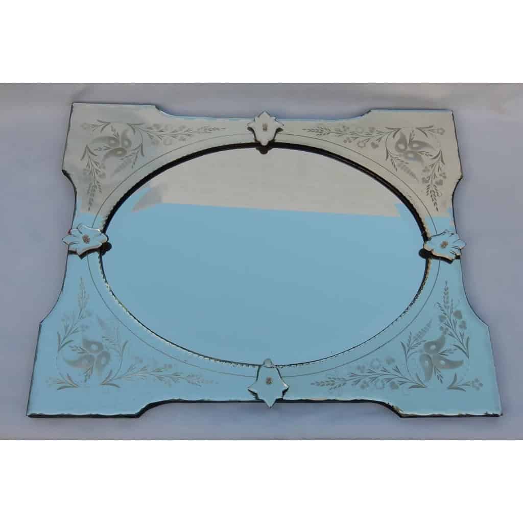 1950/70 ′ Miroir Vénitien à Cartouches, Ovale Biseauté 76 x 60 cm | Biron 1950/70 ′ Miroir Vénitien à Cartouches, Ovale Biseauté 76 x 60 cm