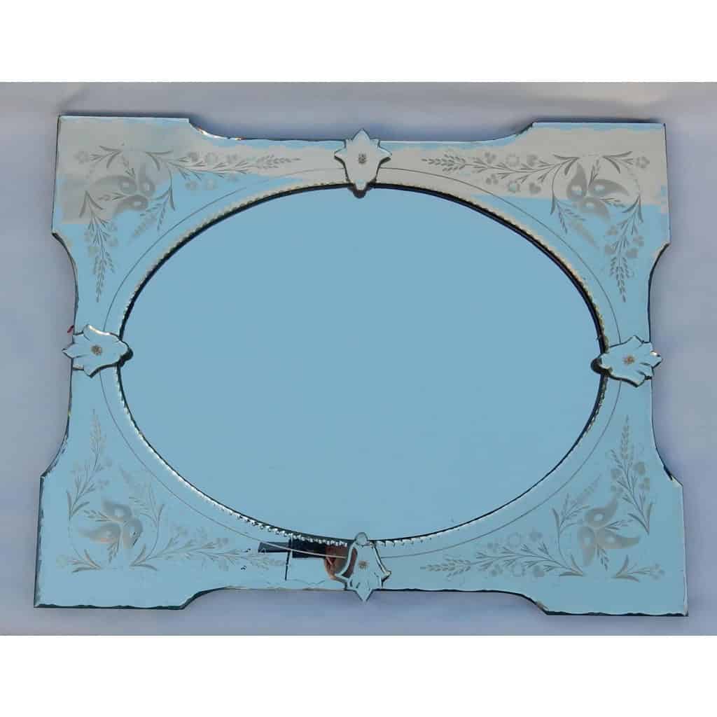 1950/70 ′ Miroir Vénitien à Cartouches, Ovale Biseauté 76 x 60 cm | Biron 1950/70 ′ Miroir Vénitien à Cartouches, Ovale Biseauté 76 x 60 cm