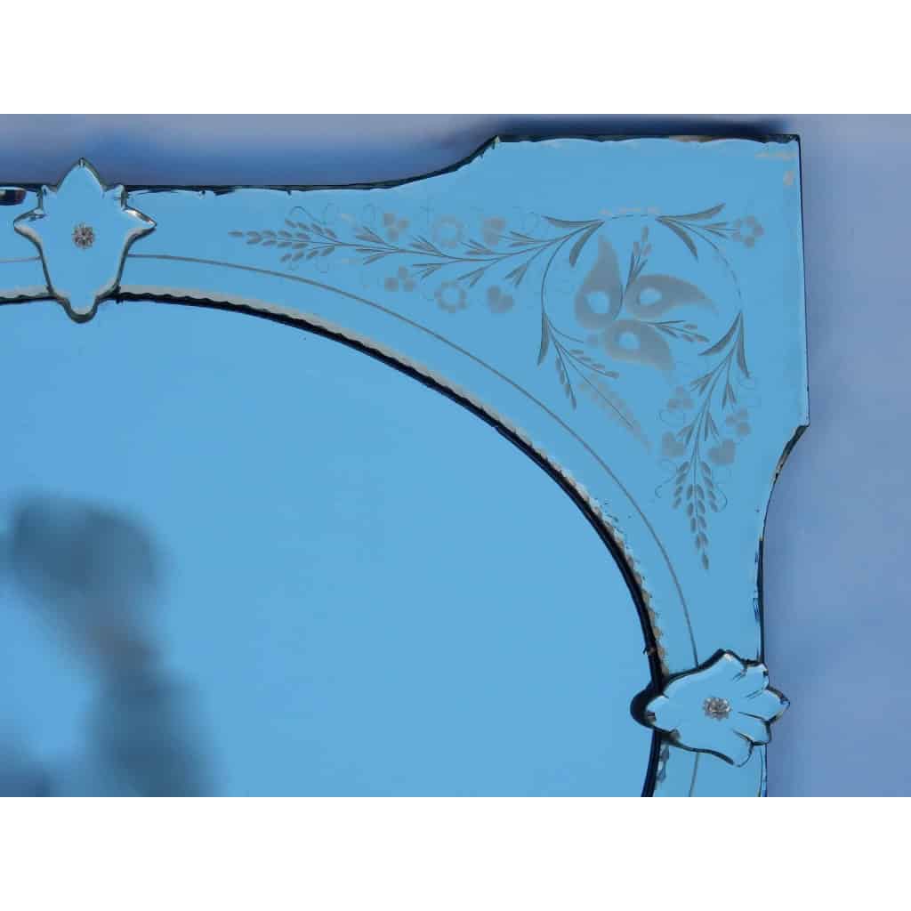 1950/70 ′ Miroir Vénitien à Cartouches, Ovale Biseauté 76 x 60 cm | Biron 1950/70 ′ Miroir Vénitien à Cartouches, Ovale Biseauté 76 x 60 cm