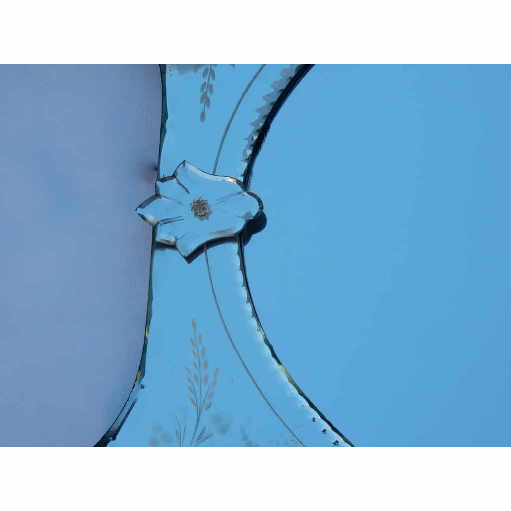1950/70 ′ Miroir Vénitien à Cartouches, Ovale Biseauté 76 x 60 cm | Biron 1950/70 ′ Miroir Vénitien à Cartouches, Ovale Biseauté 76 x 60 cm