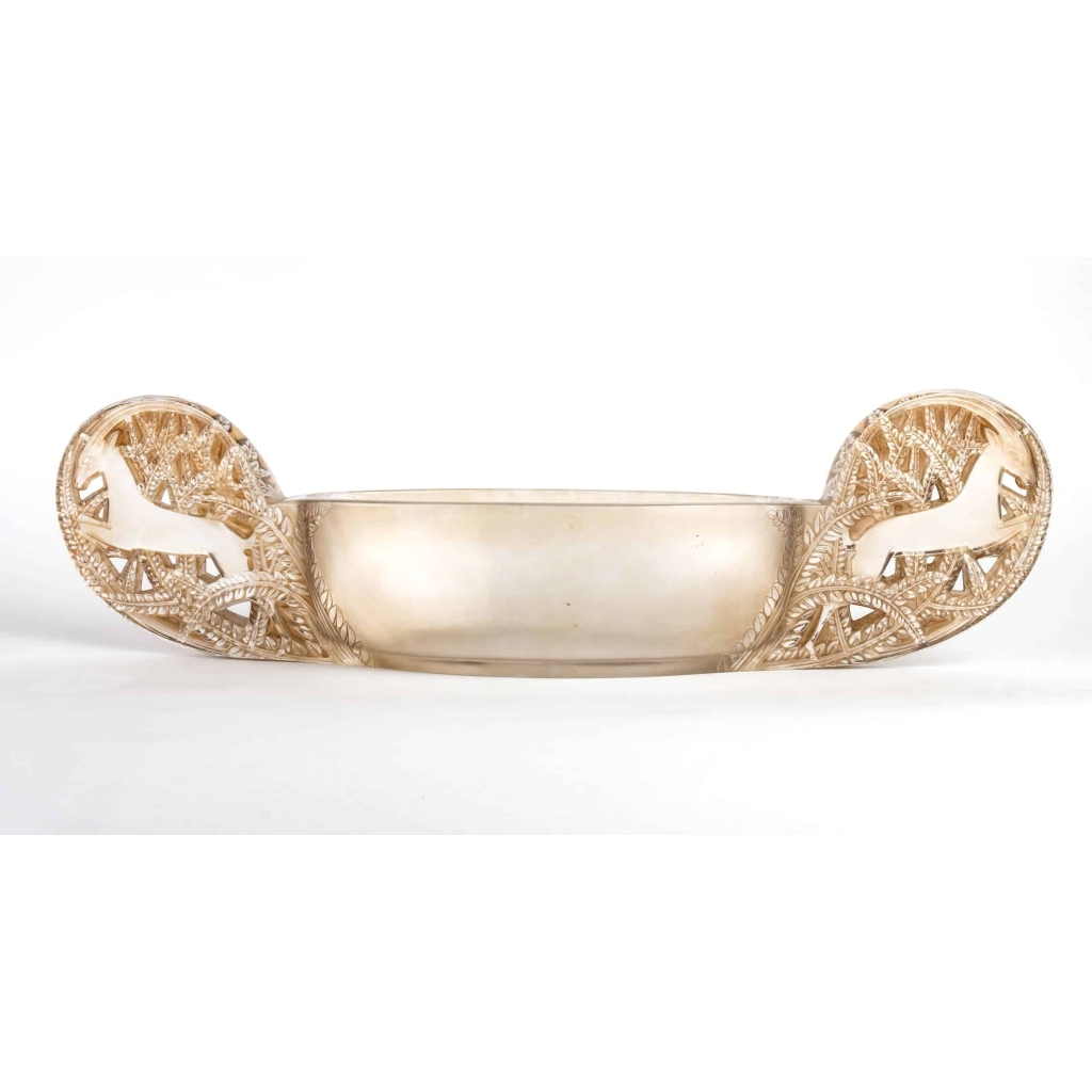 Jardinière Coupe « Saint-Hubert » verre blanc patiné sépia de René LALIQUE | Biron ||||||