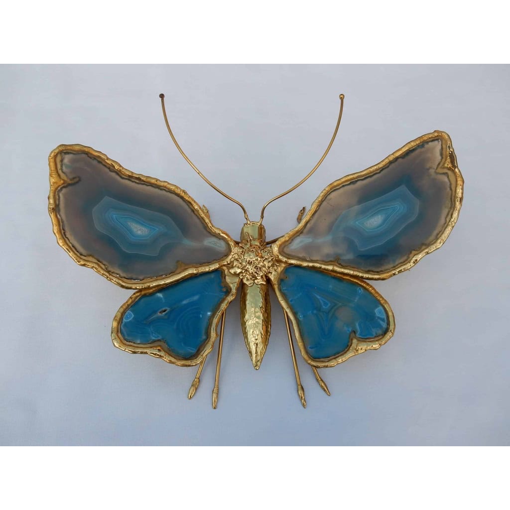 1970′ Applique Papillon Duval Brasseur Ou Isabelle Faure Avec Ailes En Agates Bleues 40 X H 35 CM | Biron |||||||||