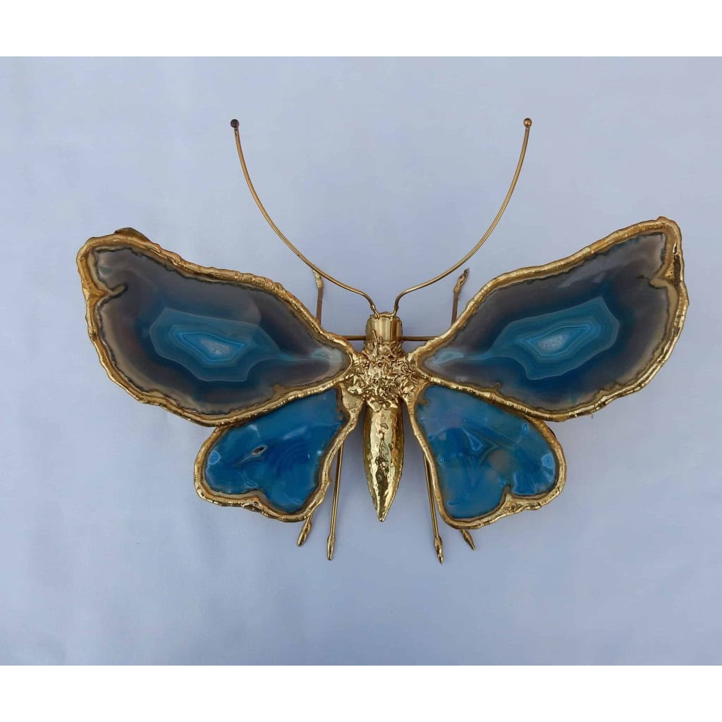 1970′ Applique Papillon Duval Brasseur Ou Isabelle Faure Avec Ailes En Agates Bleues 40 X H 35 CM | Biron 1970′ Applique Papillon Duval Brasseur Ou Isabelle Faure Avec Ailes En Agates Bleues 40 X H 35 CM