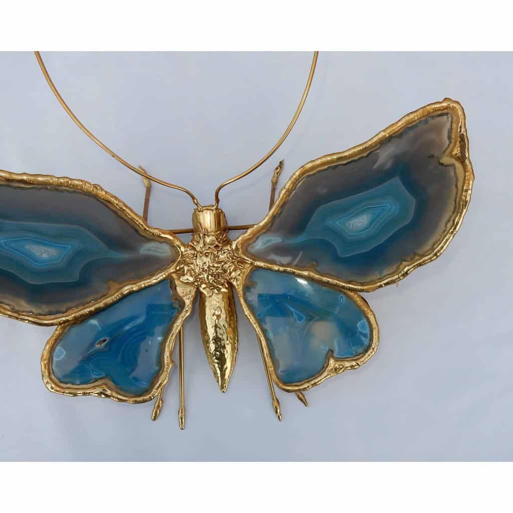 1970′ Applique Papillon Duval Brasseur Ou Isabelle Faure Avec Ailes En Agates Bleues 40 X H 35 CM | Biron 1970′ Applique Papillon Duval Brasseur Ou Isabelle Faure Avec Ailes En Agates Bleues 40 X H 35 CM
