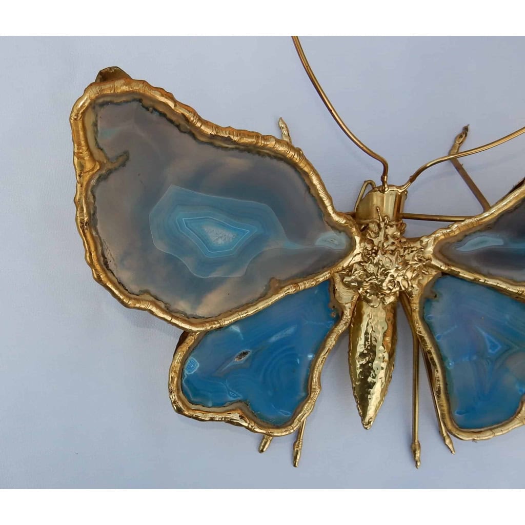 1970′ Applique Papillon Duval Brasseur Ou Isabelle Faure Avec Ailes En Agates Bleues 40 X H 35 CM | Biron 1970′ Applique Papillon Duval Brasseur Ou Isabelle Faure Avec Ailes En Agates Bleues 40 X H 35 CM