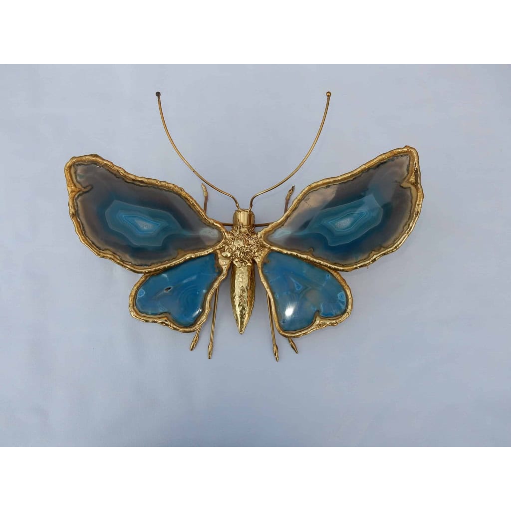 1970′ Applique Papillon Duval Brasseur Ou Isabelle Faure Avec Ailes En Agates Bleues 40 X H 35 CM | Biron 1970′ Applique Papillon Duval Brasseur Ou Isabelle Faure Avec Ailes En Agates Bleues 40 X H 35 CM