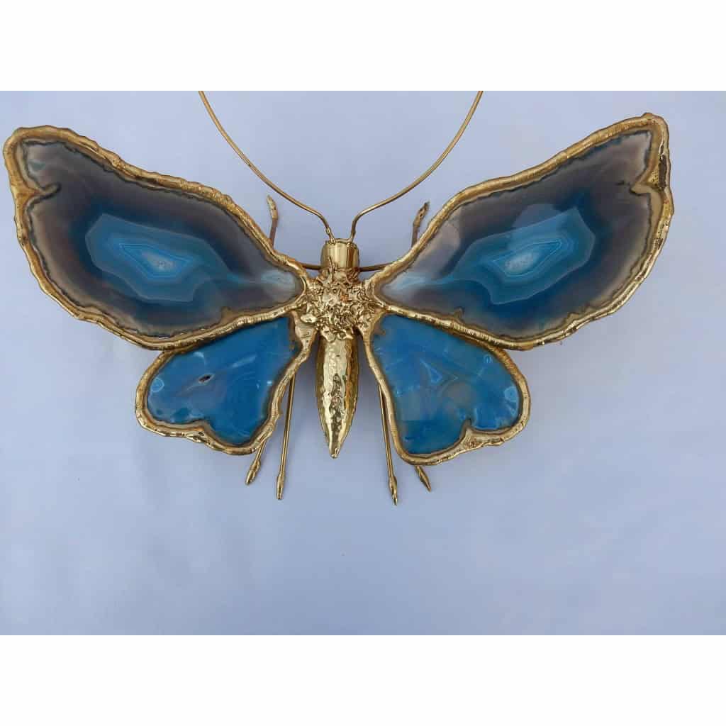 1970′ Applique Papillon Duval Brasseur Ou Isabelle Faure Avec Ailes En Agates Bleues 40 X H 35 CM | Biron 1970′ Applique Papillon Duval Brasseur Ou Isabelle Faure Avec Ailes En Agates Bleues 40 X H 35 CM
