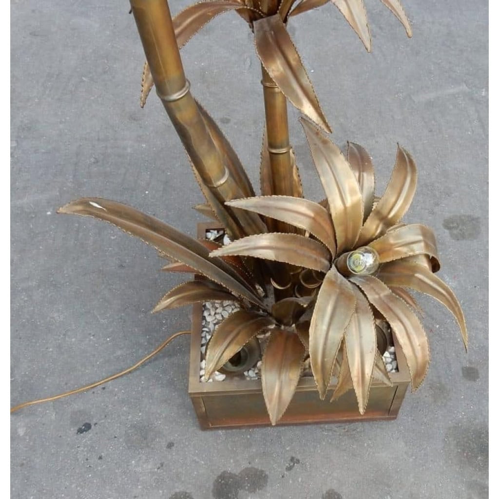 1970′ Plante Éclairante en Laiton Maison Jansen 3 Têtes Style Baroque