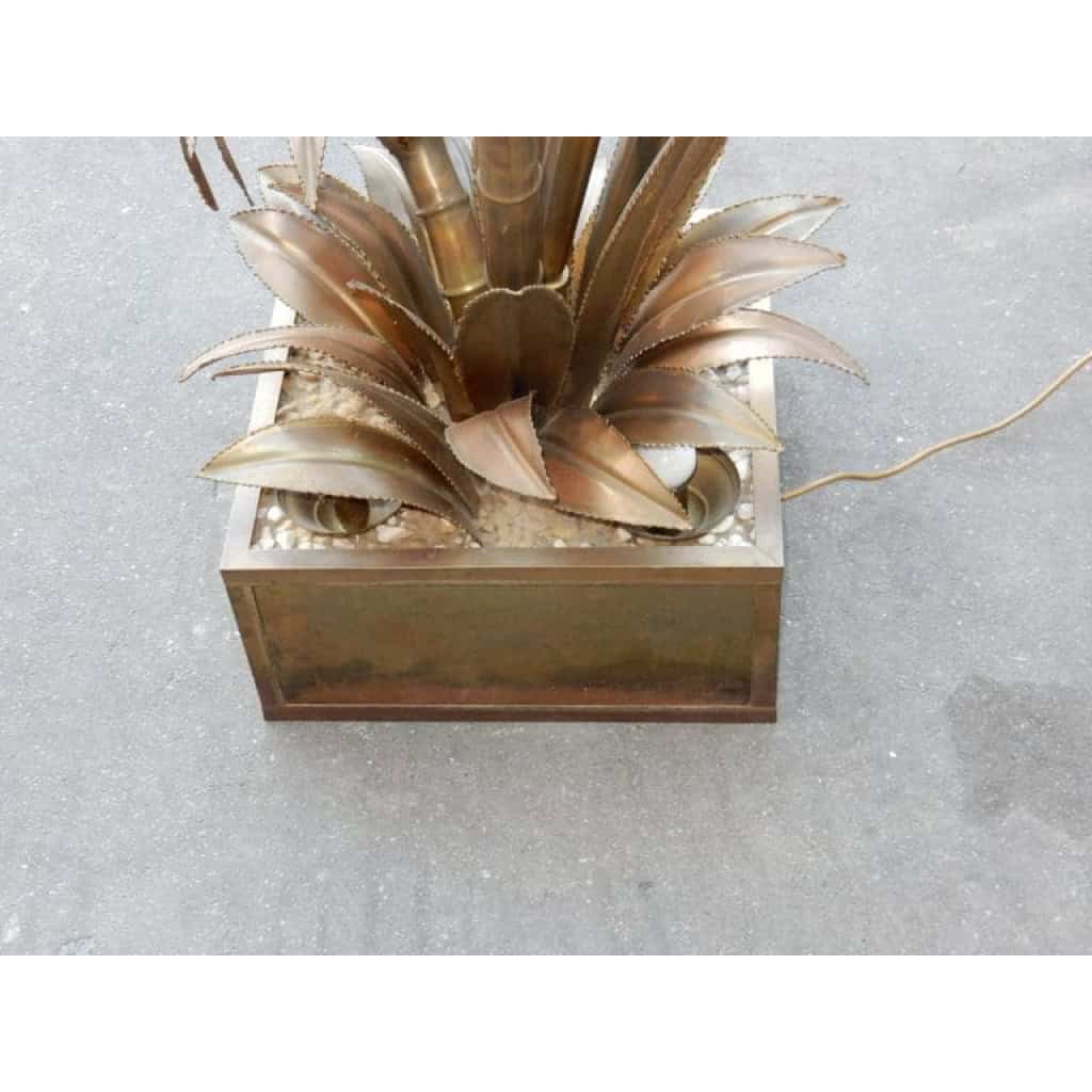 1970′ Plante Éclairante en Laiton Maison Jansen 3 Têtes Style Baroque