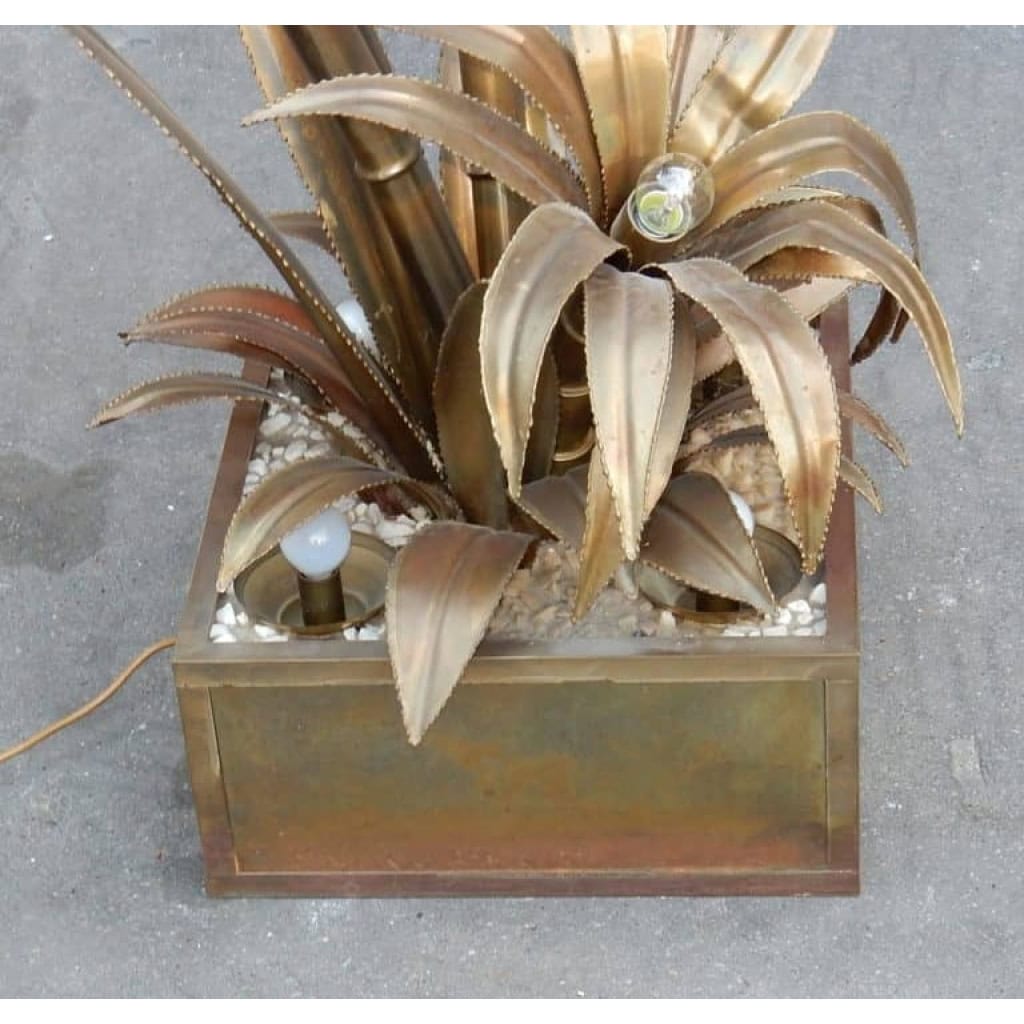 1970′ Plante Éclairante en Laiton Maison Jansen 3 Têtes Style Baroque