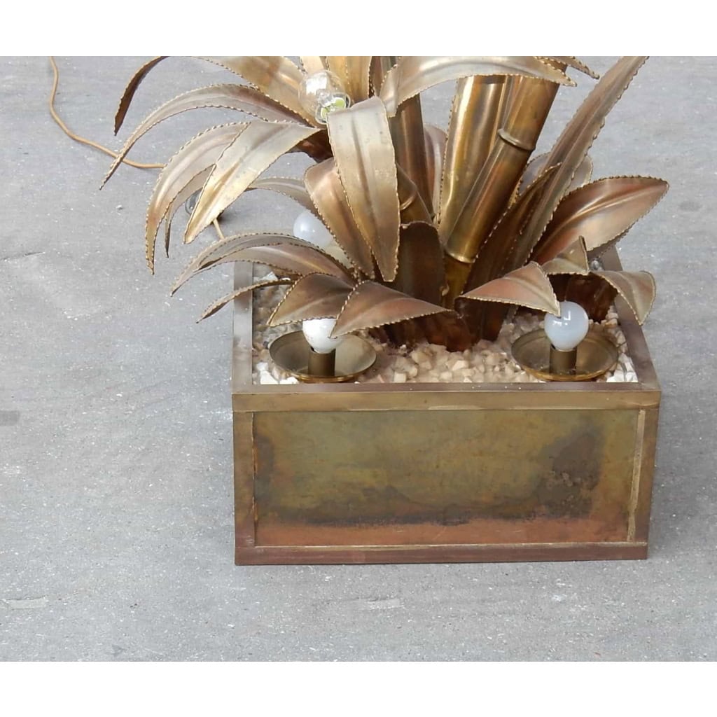 1970′ Plante Éclairante en Laiton Maison Jansen 3 Têtes Style Baroque