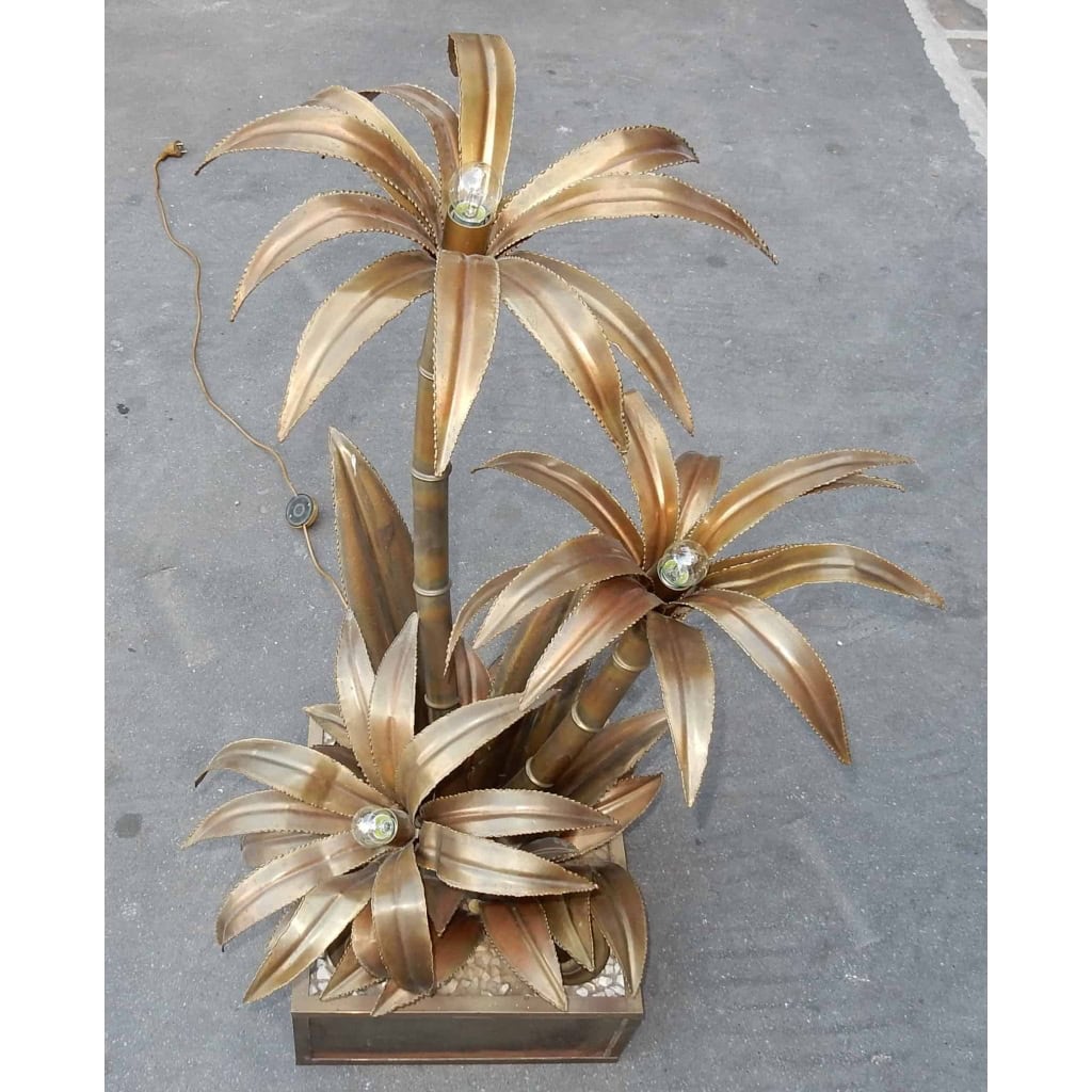 1970′ Plante Éclairante en Laiton Maison Jansen 3 Têtes Style Baroque