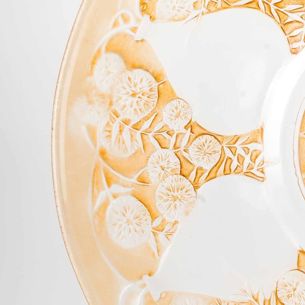 Paire de plats coupes "Vases" verre blanc patiné sépia de René LALIQUE