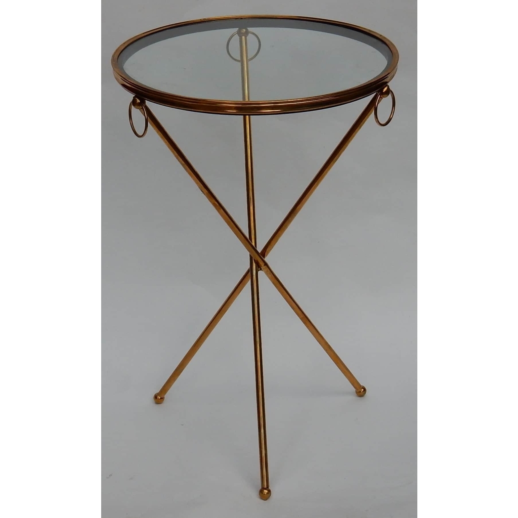1950/70′ Guéridon Tripode Jacques Adnet en Laiton avec Plateau en Verre | Biron |||||||||
