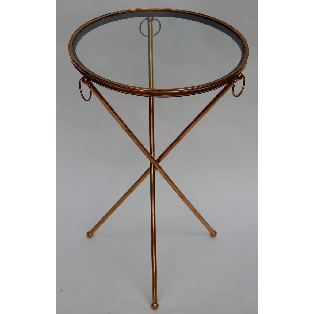1950/70′ Guéridon Tripode Jacques Adnet en Laiton avec Plateau en Verre | Biron 1950/70' Guéridon Tripode Jacques Adnet en Laiton avec Plateau en Verre