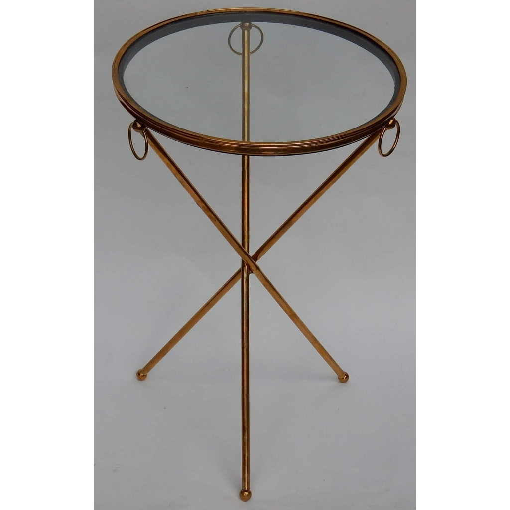 1950/70′ Guéridon Tripode Jacques Adnet en Laiton avec Plateau en Verre | Biron 1950/70' Guéridon Tripode Jacques Adnet en Laiton avec Plateau en Verre