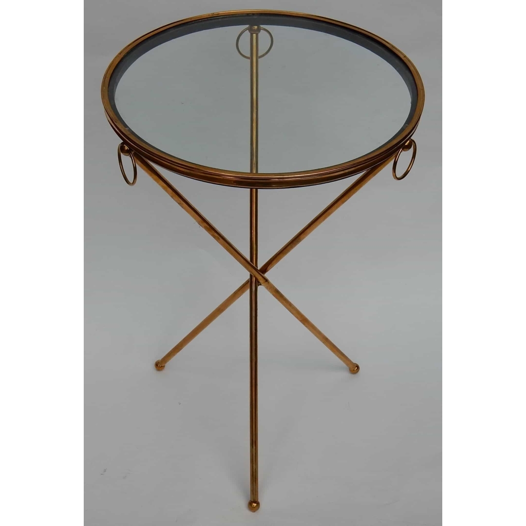1950/70′ Guéridon Tripode Jacques Adnet en Laiton avec Plateau en Verre | Biron 1950/70' Guéridon Tripode Jacques Adnet en Laiton avec Plateau en Verre