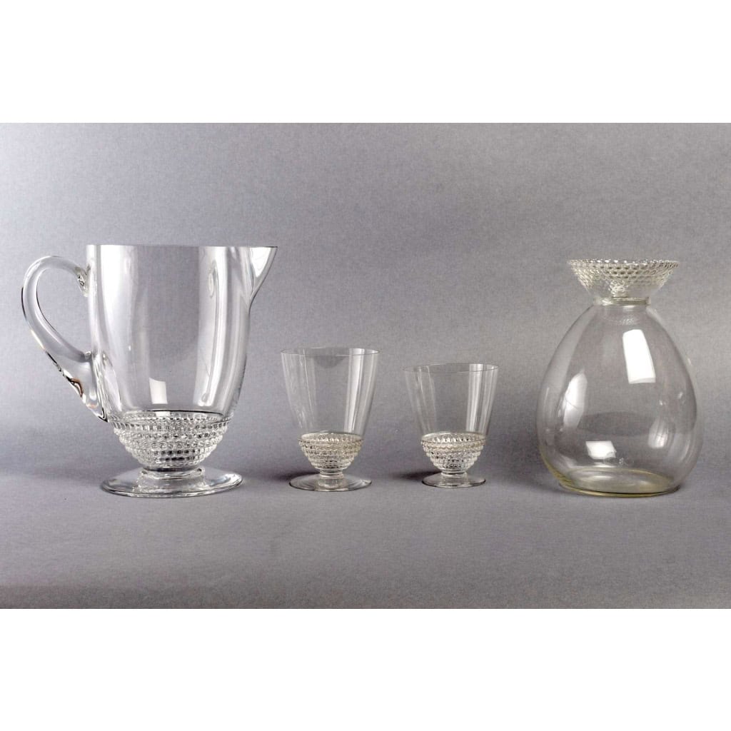 Service « Nippon » verre blanc 26 Pièces (24 Verres + 1 Broc + 1 Carafe) de René LALIQUE | Biron |||||||||||