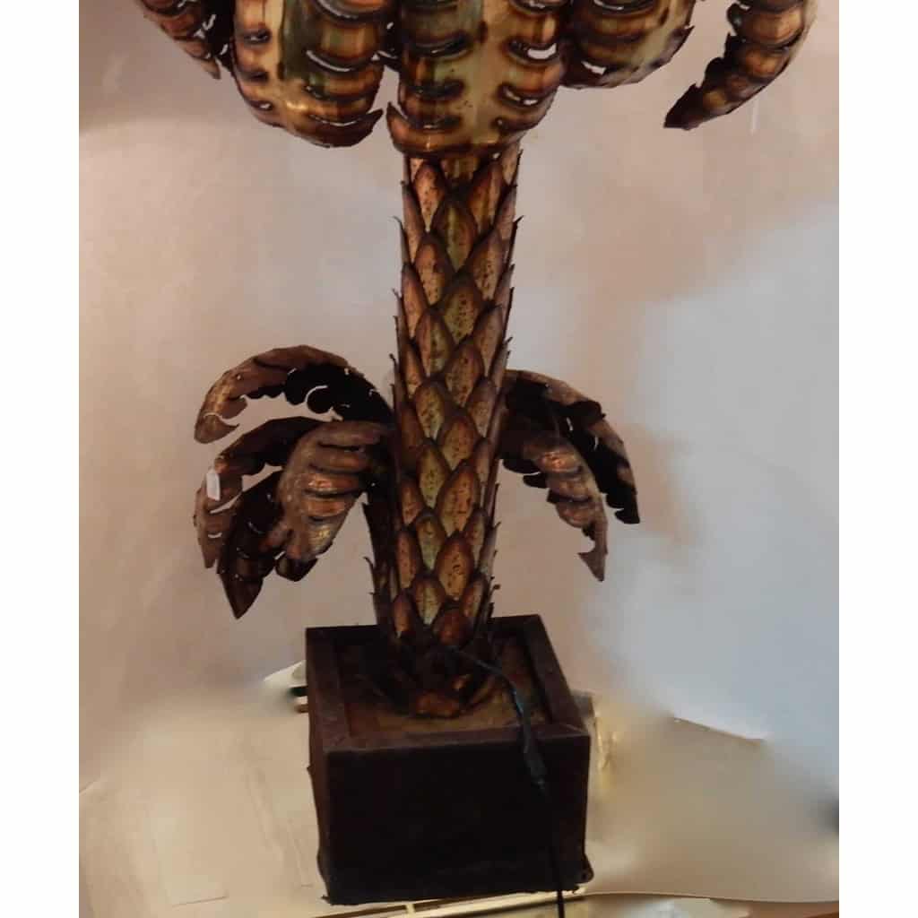 1970′ Palmier 2 Têtes Éclairantes en Fer Patiné Style Maison Jansen