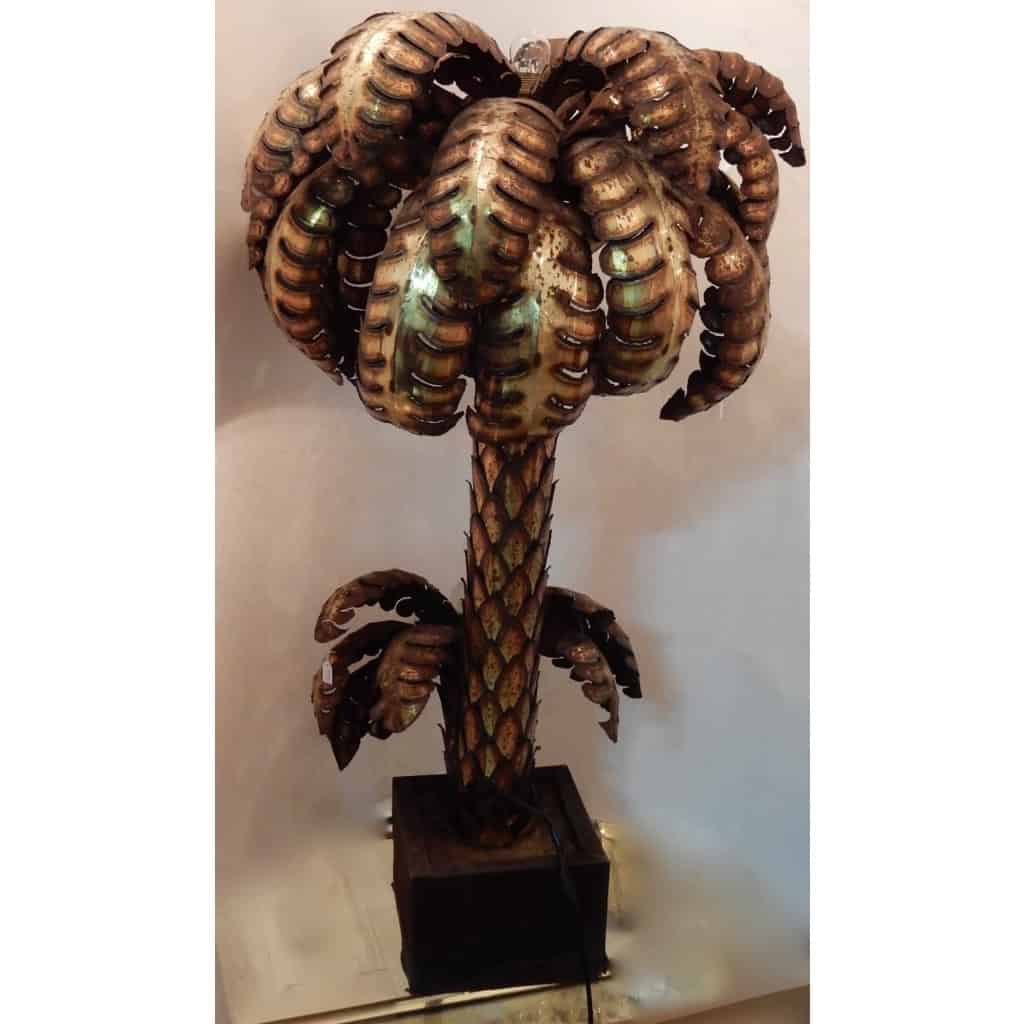 1970′ Palmier 2 Têtes Éclairantes en Fer Patiné Style Maison Jansen