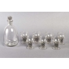 Service « Saint Nabor » verre blanc émaillé noir d’origine (7 verres + 1 carafe) de René LALIQUE | Biron Service "Saint Nabor" verre blanc émaillé noir d'origine (7 verres + 1 carafe) de René LALIQUE