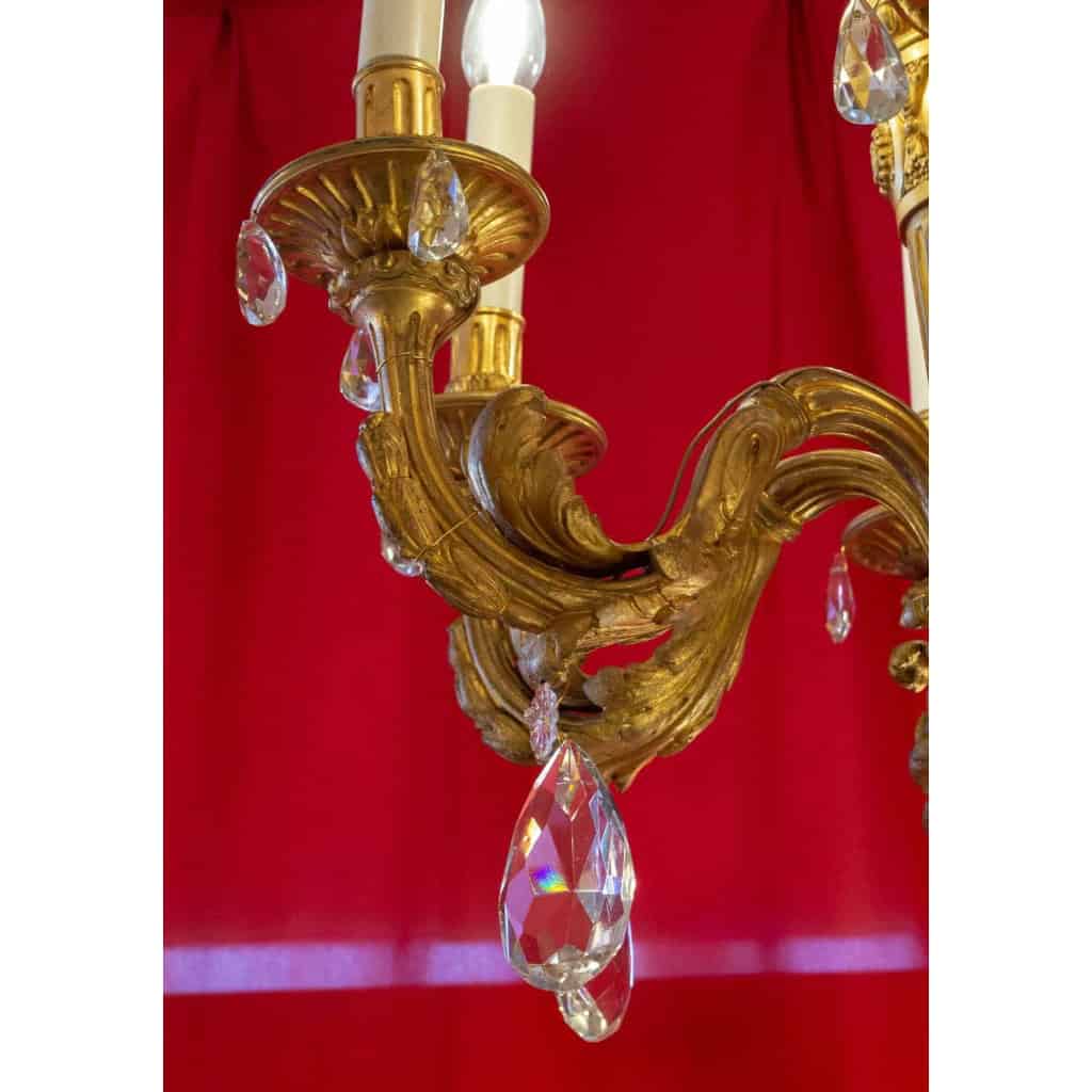 Lustre en bronze, époque Louis XVI à six bras de lumières, XIXème siècle