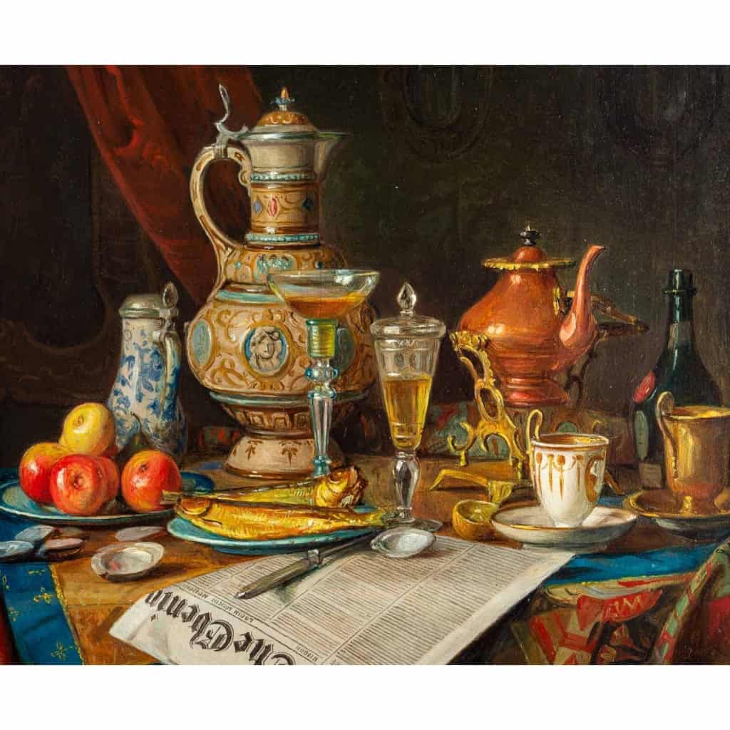 Nature morte aux verres et porcelaines, G. Manfield, 1886