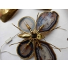 1970′ Applique Papillon en Bronze ou Laiton, 4 Ampoules, Ailes d’Agate : 53 X H50 cm