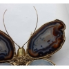 1970′ Applique Papillon en Bronze ou Laiton, 4 Ampoules, Ailes d’Agate : 53 X H50 cm