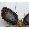 1970′ Applique Papillon en Bronze ou Laiton, 4 Ampoules, Ailes d’Agate : 53 X H50 cm