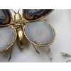1970′ Applique Papillon en Bronze ou Laiton, 4 Ampoules, Ailes d’Agate : 53 X H50 cm