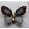 1970′ Applique Papillon en Bronze ou Laiton, 4 Ampoules, Ailes d’Agate : 53 X H50 cm