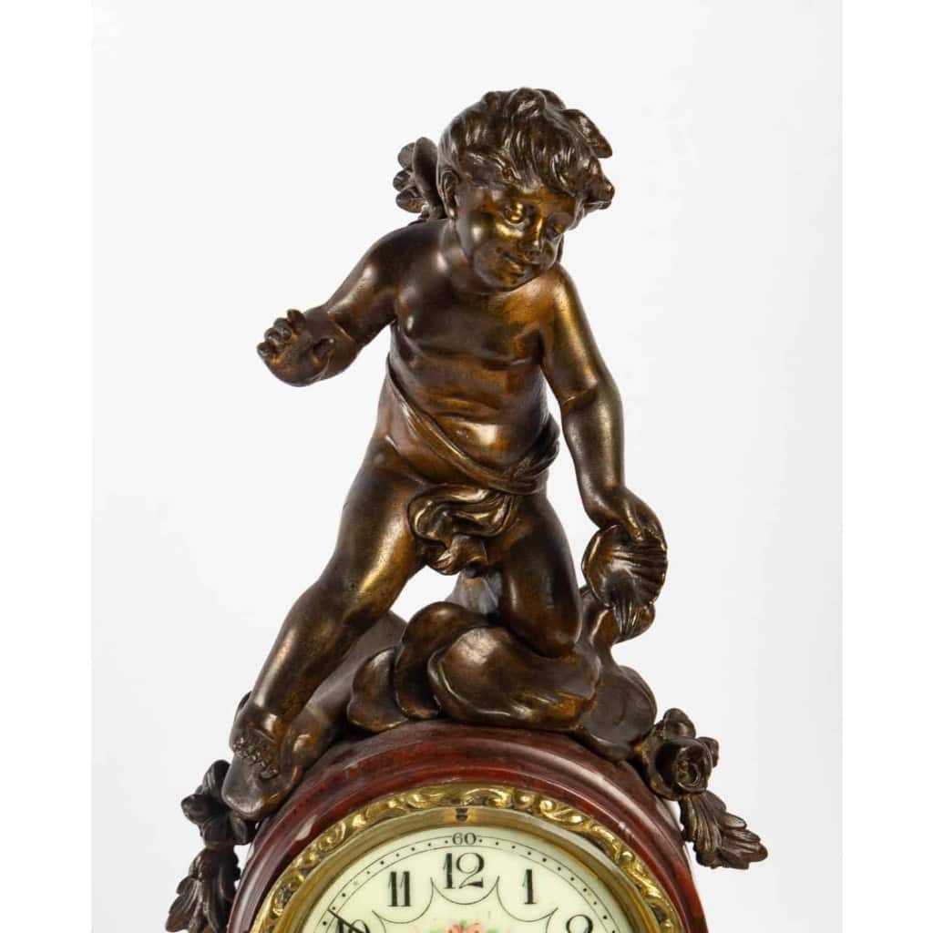 Pendule en bronze Griotte et régula avec sa clé du XIXème siècle | Biron Pendule en bronze Griotte et régula avec sa clé du XIXème siècle